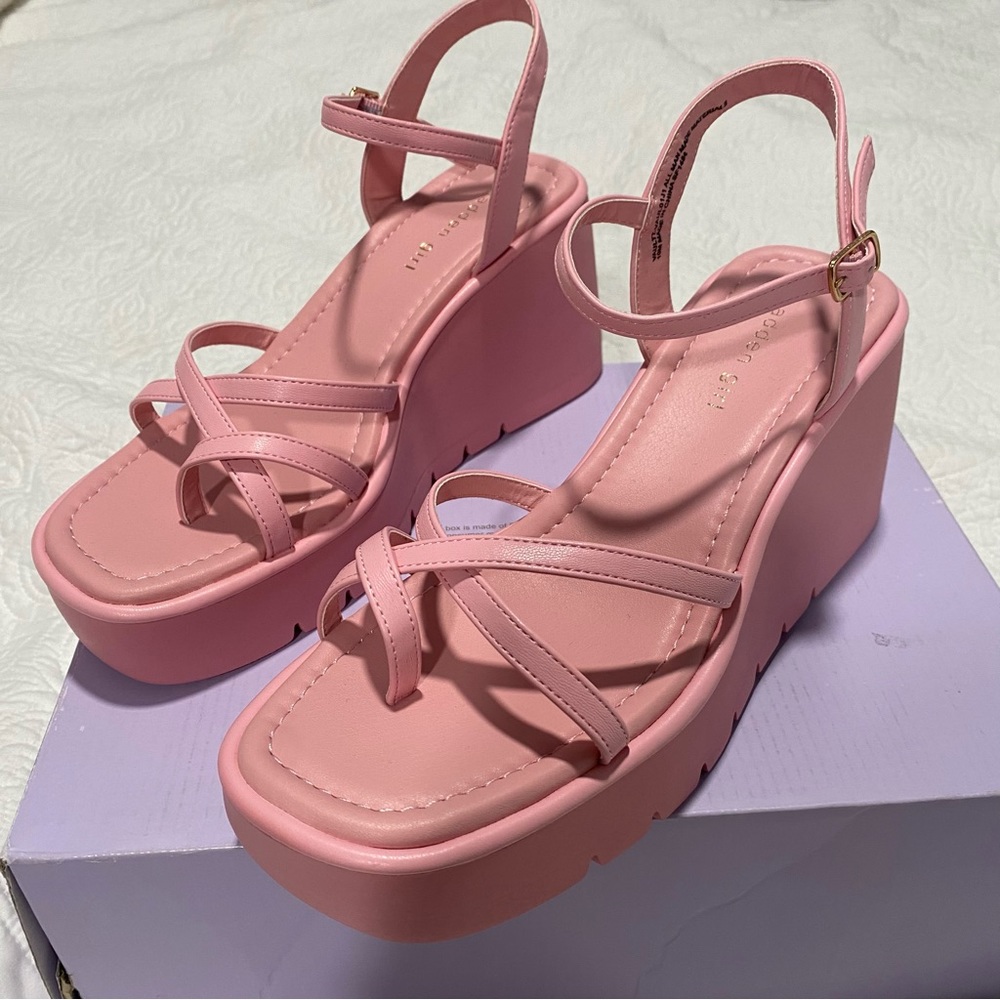 Pink Wedge Strappy Heels